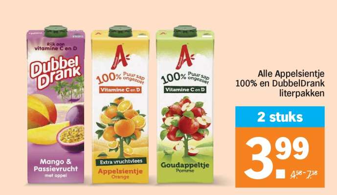 Alle Appelsientje 100% en DubbelDrank literpakken