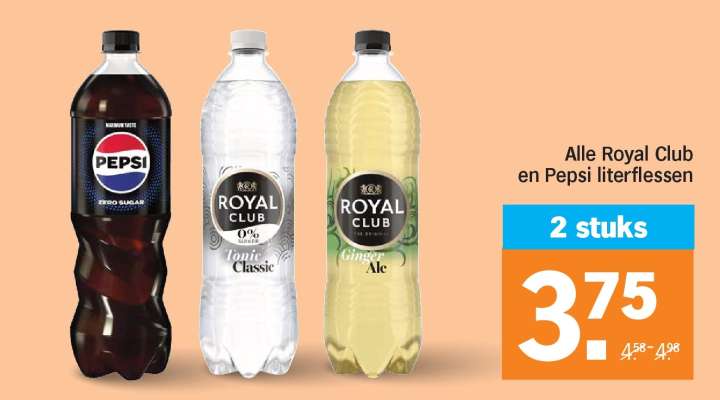 Alle Royal Club en Pepsi literflessen