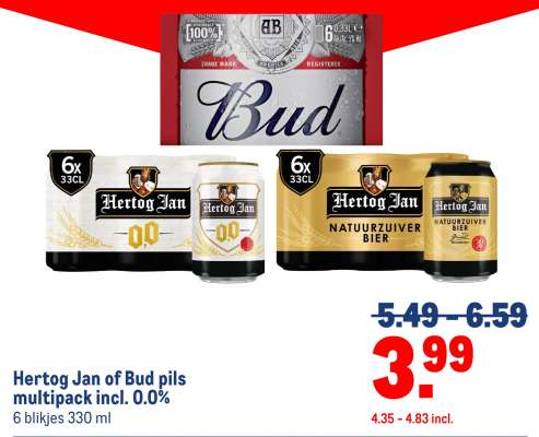Hertog Jan of Bud pils multipack incl. 0.0%