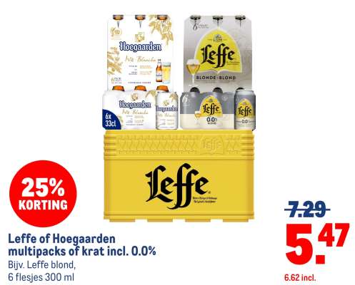Leffe of Hoegaarden multipacks of krat incl. 0.0%