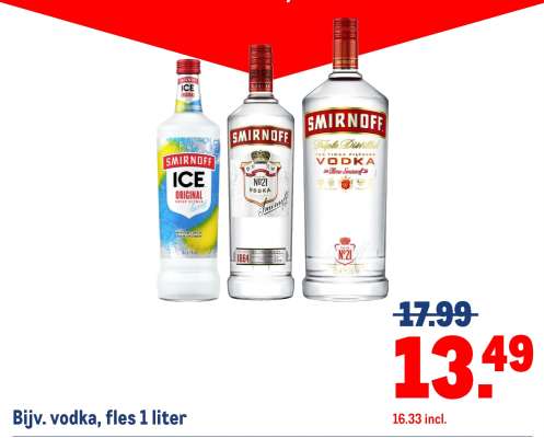 Bijv. vodka, fles 1 liter
