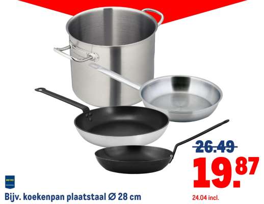 B.v. koekenpan plaatstaal Ø 28 cm