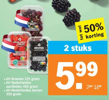 AH Bramen, AH Nederlandse aardbeien, AH Nederlandse kersen