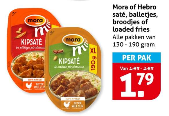 Mora of Hebro saté, balletjes, broodjes of loaded fries