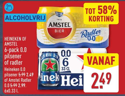 Heineken of Amstel 6-pack 0.0 pilsener of radler
