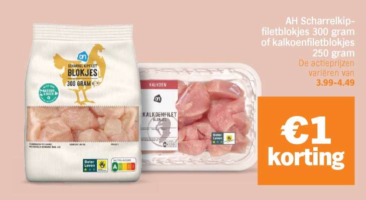 AH Scharrelkipfiletblokjes of kalkoenfiletblokjes