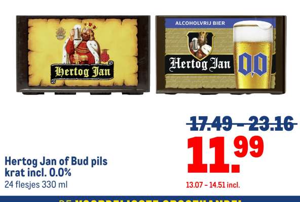 Hertog Jan of Bud pils krat incl. 0.0%