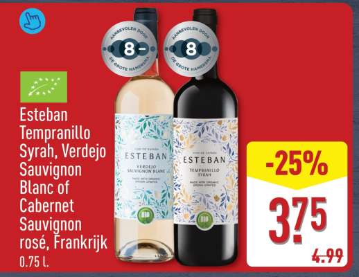 Esteban Tempranillo Syrah, Verdejo Sauvignon Blanc of Cabernet Sauvignon rosé, Frankrijk
