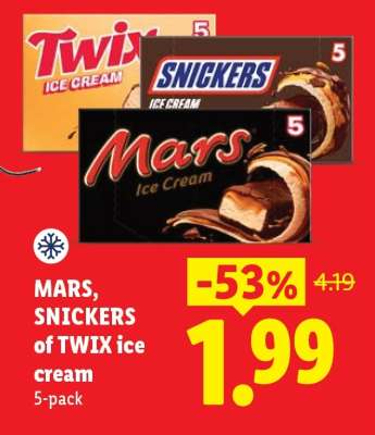 MARS, SNICKERS of TWIX ice cream