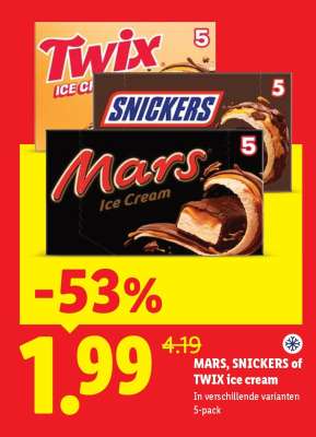 MARS, SNICKERS of TWIX ice cream