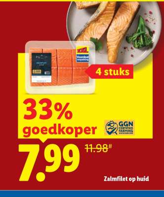 Zalmfilet op huid