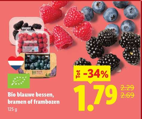 Bio blauwe bessen, bramen of frambozen