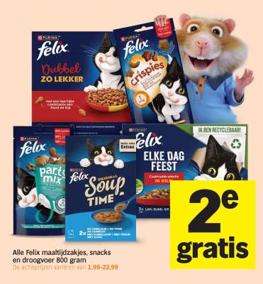 Felix maaltijdzakjes, snacks en droogvoer