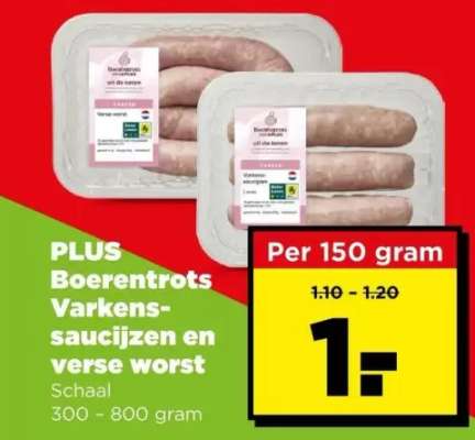 PLUS Boerentrots Varkenssaucijzen en verse worst