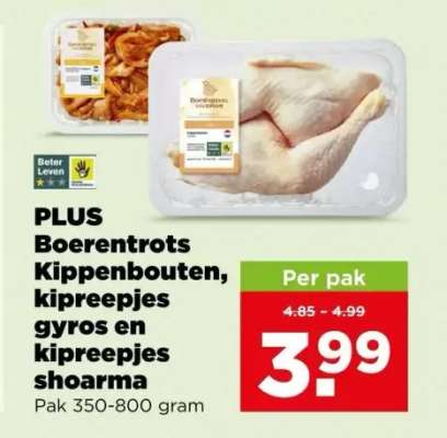 PLUS Boerentrots Kippenbouten, kipreepjes gyros en kipreepjes shoarma