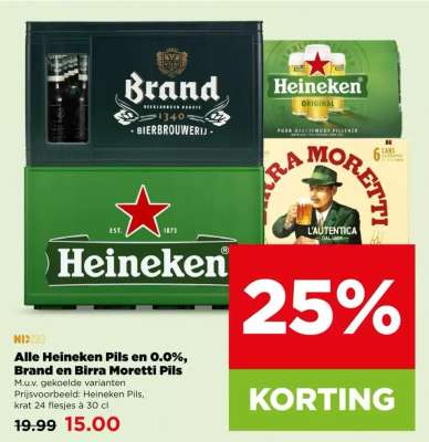 Alle Heineken Pils en 0.0%, Brand en Birra Moretti Pils