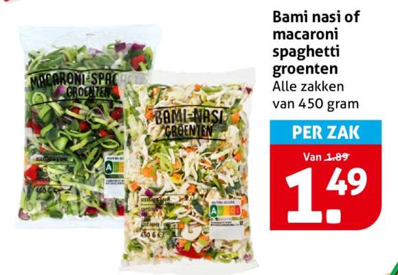 Bami/nasi of macaroni/spaghetti groenten