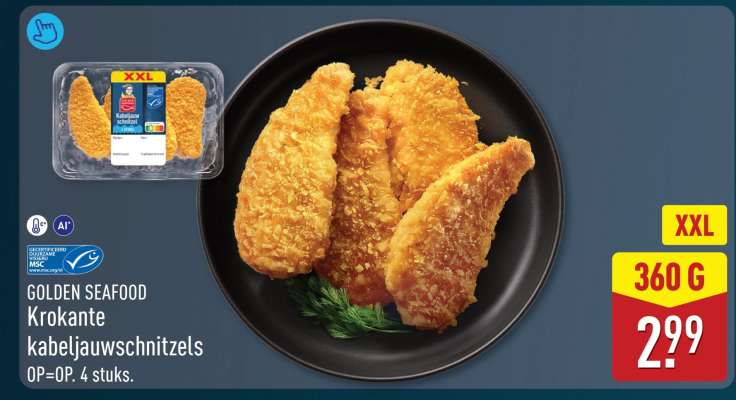 GOLDEN SEAFOOD Krokante kabeljauwschnitzels