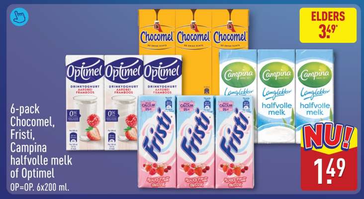 6-pack Chocomel, Fristi, Campina halfvolle melk of Optimel