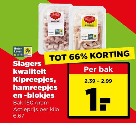 Slagers kwaliteit Kipreepjes, hamreepjes en -blokjes