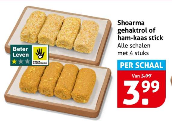 Shoarma gehaktrol of ham-kaas stick