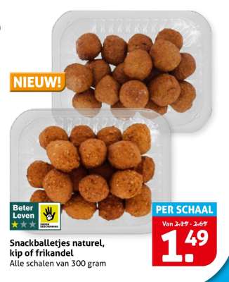 Snackballetjes naturel, kip of frikandel