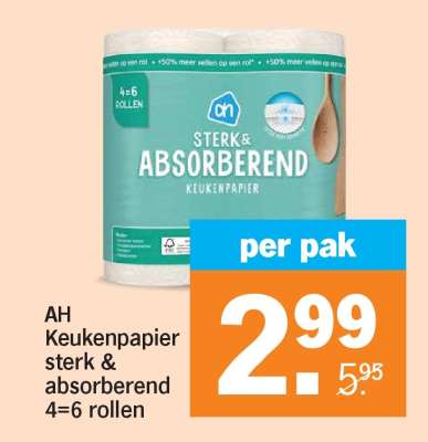 AH Keukenpapier sterk & absorberend 4=6 rollen