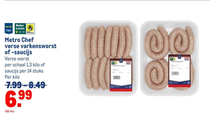 Metro Chef verse varkensworst of -saucijs