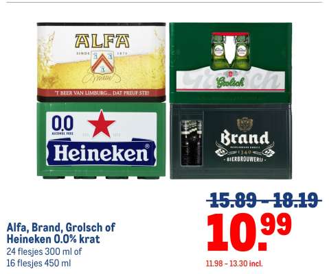 Alfa, Brand, Grolsch of Heineken 0.0% krat