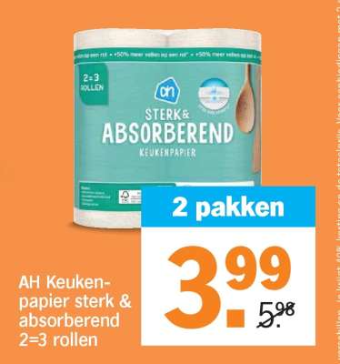 AH Keukenpapier sterk & absorberend 2=3 rollen