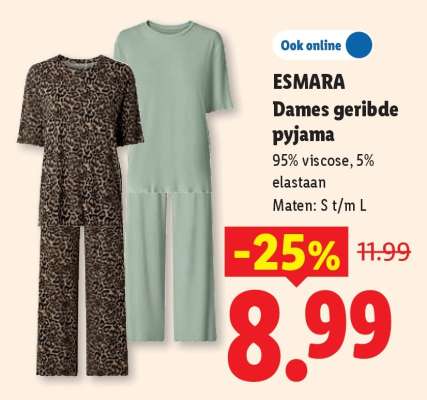 ESMARA Dames geribde pyjama