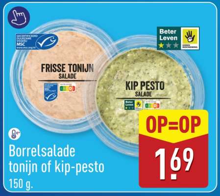 Borrelsalade tonijn of kip-pesto