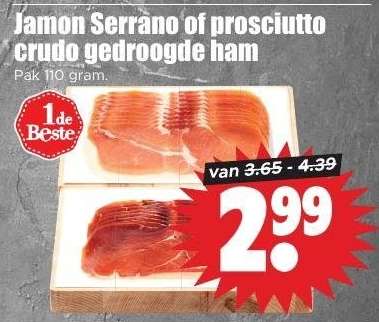 Jamon Serrano of prosciutto crudo gedroogde ham
