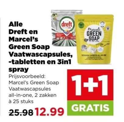 Alle Dreft en Marcel’s Green Soap Vaatwascapsules, -tabletten en 3in1 spray