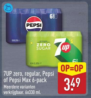 7UP zero, regular, Pepsi of Pepsi Max 6-pack