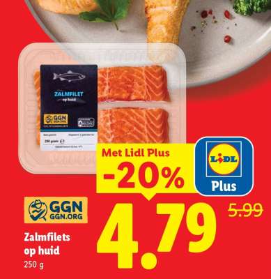 Zalmfilets op huid