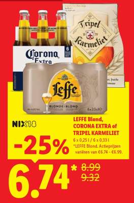 LEFFE Blond, CORONA EXTRA of TRIPEL KARMELIET