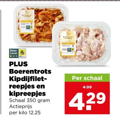 PLUS Boerentrots Kipdijfiletreepjes en kipreepjes
