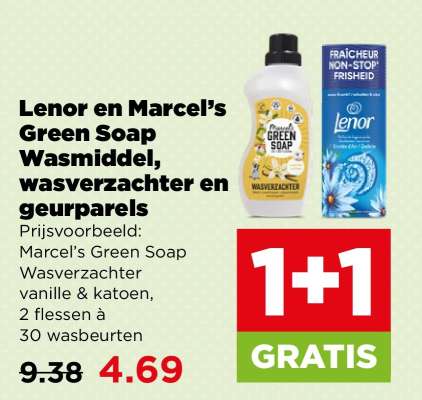 Lenor en Marcel’s Green Soap Wasmiddel, wasverzachter en geurparels