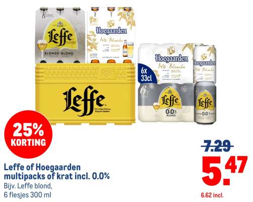 Leffe of Hoegaarden multipacks of krat incl. 0.0%