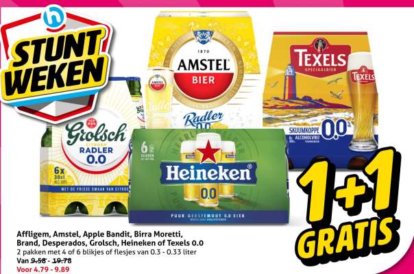 Affligem, Amstel, Apple Bandit, Birra Moretti, Brand, Desperados, Grolsch, Heineken of Texels 0.0