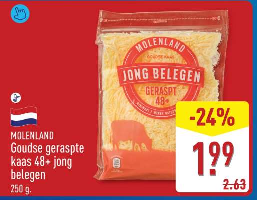 MOLENLAND Goudse geraspte kaas 48+ jong belegen