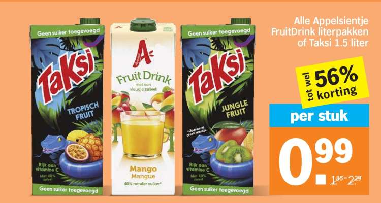 Appelsientje FruitDrink literpakken of Taksi 1.5 liter