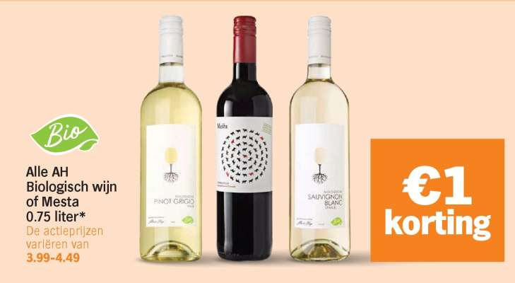 Alle AH Biologisch wijn of Mesta 0.75 liter