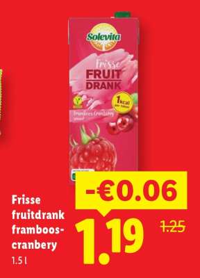 Solevita Frisse fruitdrank framboos-cranberry