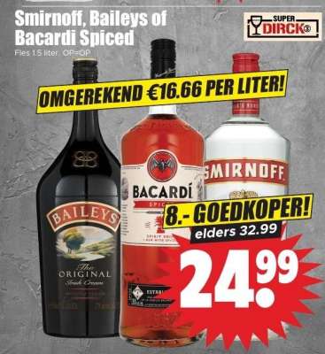 Smirnoff, Baileys of Bacardi Spiced