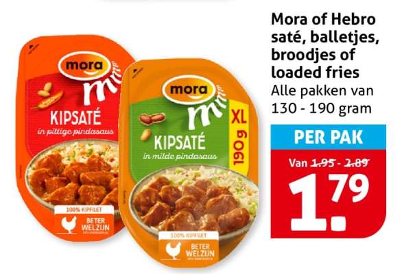 Mora of Hebro saté, balletjes, broodjes of loaded fries