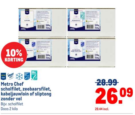 Metro Chef scholfilet, zeebaarsfilet, kabeljauwloin of sliptong zonder vel