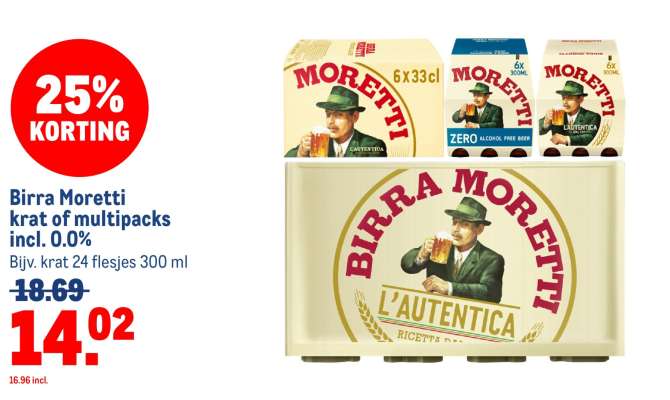 Birra Moretti krat of multipacks incl. 0.0%