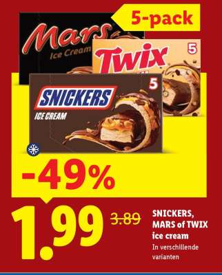SNICKERS, MARS of TWIX ice cream